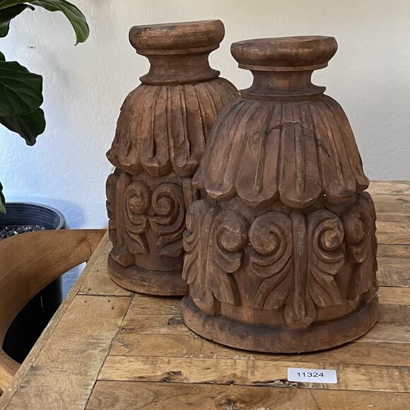 Antique Wooden Architectural Wall Shelf Sconce Hand Carved Primitive Set Of Two - Picture 16 of 16